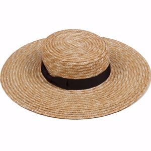 Wide-Brimmed Straw Hat with black ribbon